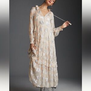 Anthropologie Marais Elegant Cream and Silver Women's Dress